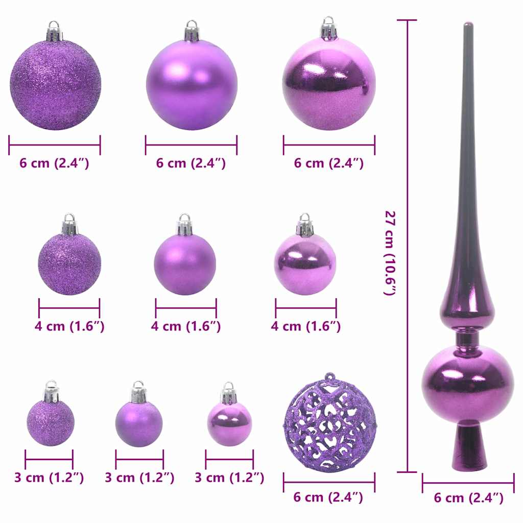 Christmas Ornament Set with 150 LEDs 61 pcs Purple Plastic