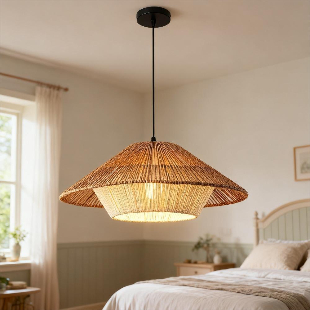 JOYINLED Boho Rattan Chandelier Japanese Wabi Sabi Woven Pendant Light 50CM For Restaurant Kitchen Living Dining Room Home Lamp