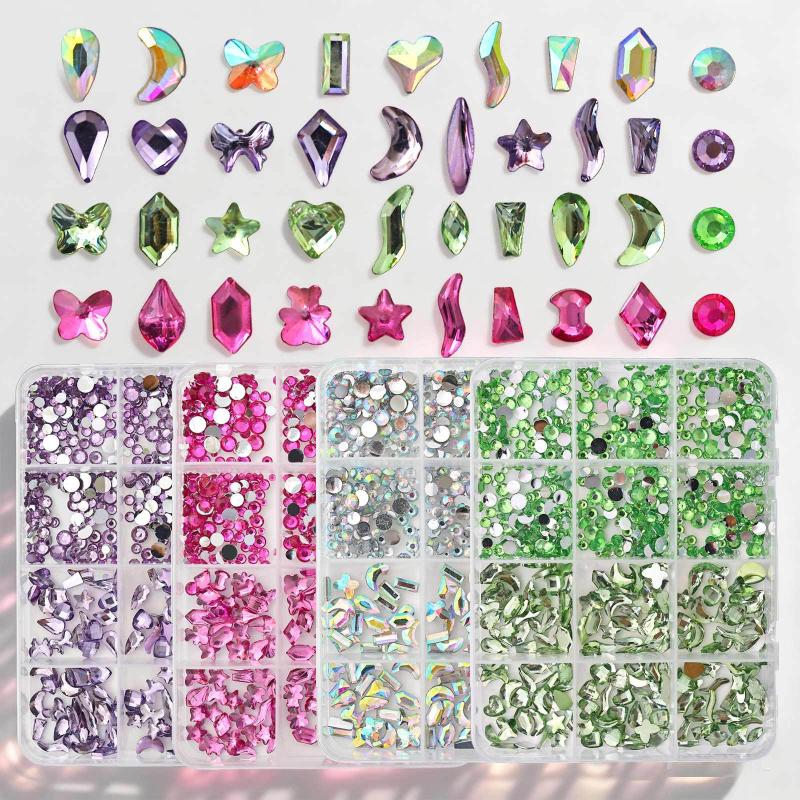 12 Grids Flat Bottom Mixed Nail Diamond 12 Color Nail Rhinestone Shiny Colorful Nail Gems Glass Stones Nail Charm