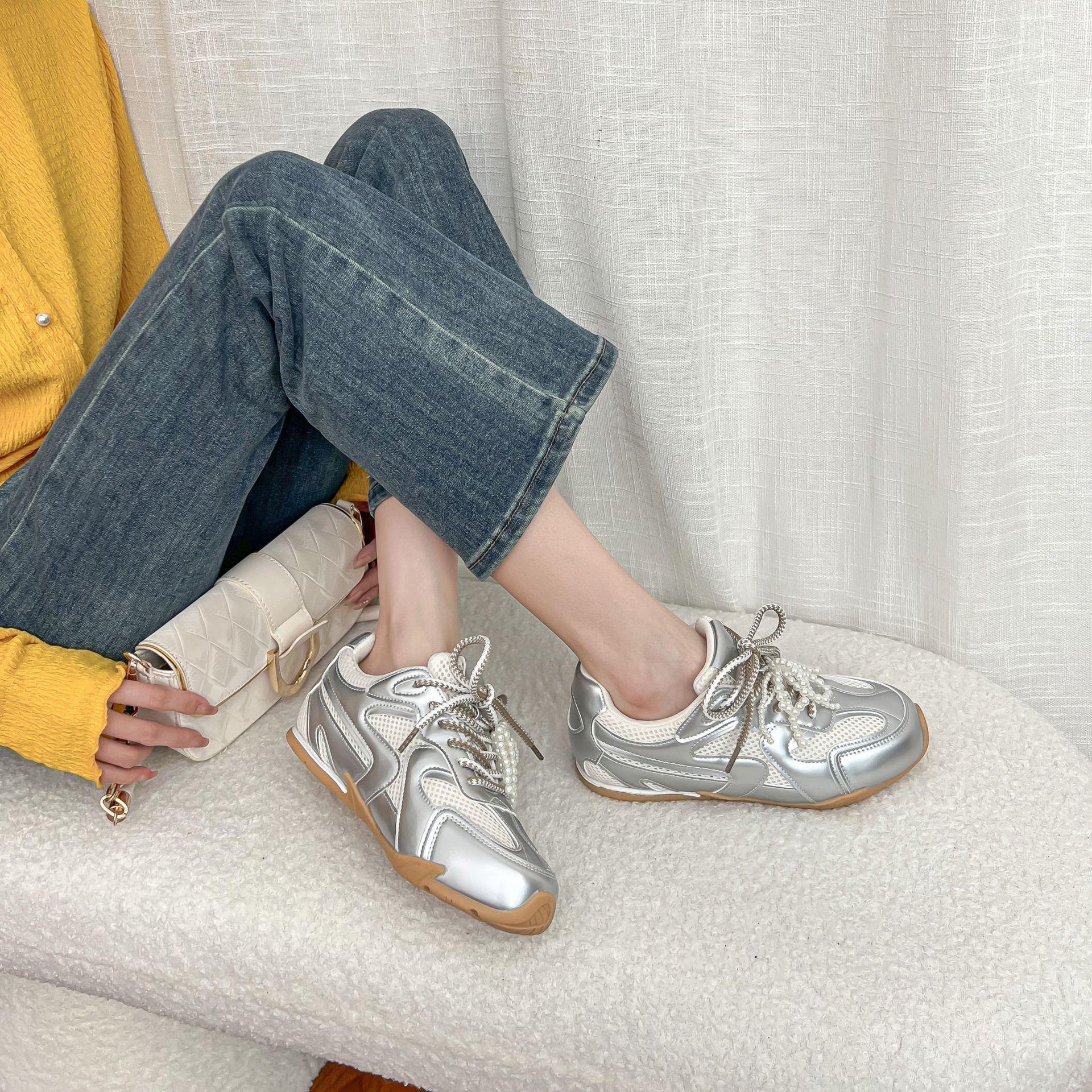 

Summer new retro dad shoes women s summer breathable light casual sports shoes women wear high-end women s shoes 40 серебряный