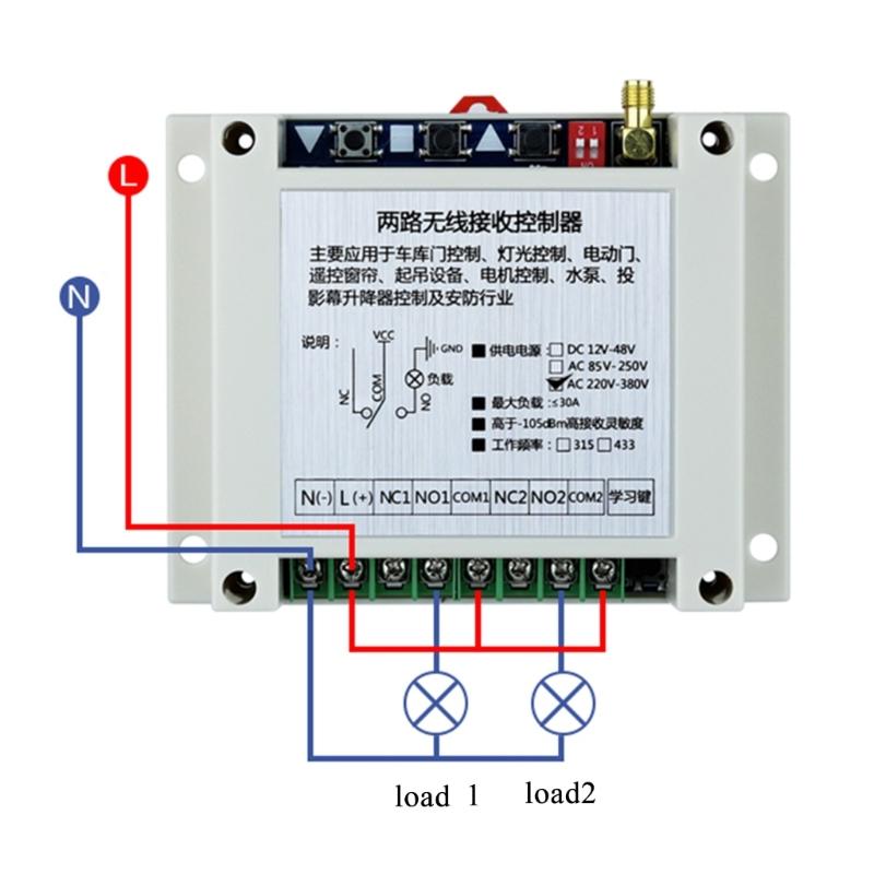 433MHz/315MHz High Power AC220V-380V RF Remote Control Switch 2CH Receiver Industrial Transmitter for Pump LED Light