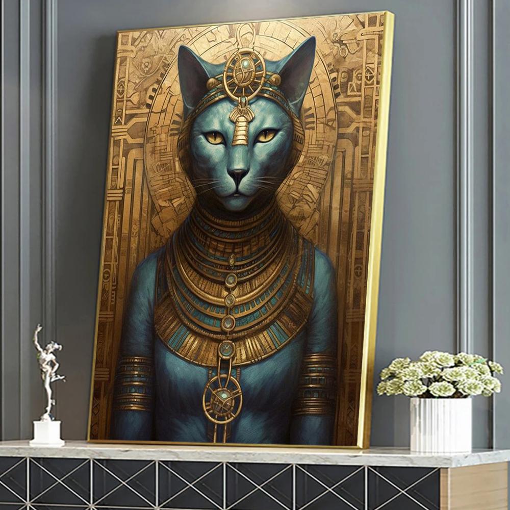 Stampe Poster Antiche Egizie di Bastet per Soggiorno Decorazioni per la Casa Mitologia Egizia Bastet Dea Gatto Pittura su Tela Arte da Parete