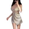 Sexy Pajamas with Chest Pads, Thin Ice Silk Lace Hollowed Out, Pure Desire Suspender Pajamas, Women's Autumn 1011 New Loungewear
