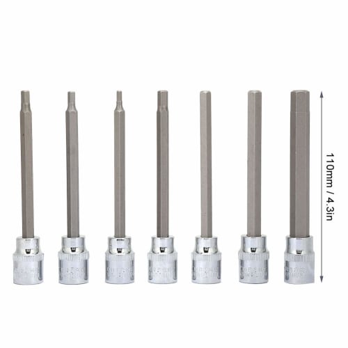 Hex Bit Socket Set, 7 Pieces 3/8 Square Socket Bits, 1/8, 3/16, 7/32, 1/4, 9/32, 5/16, 3/8 Hex Extension Long Bit Socket Set