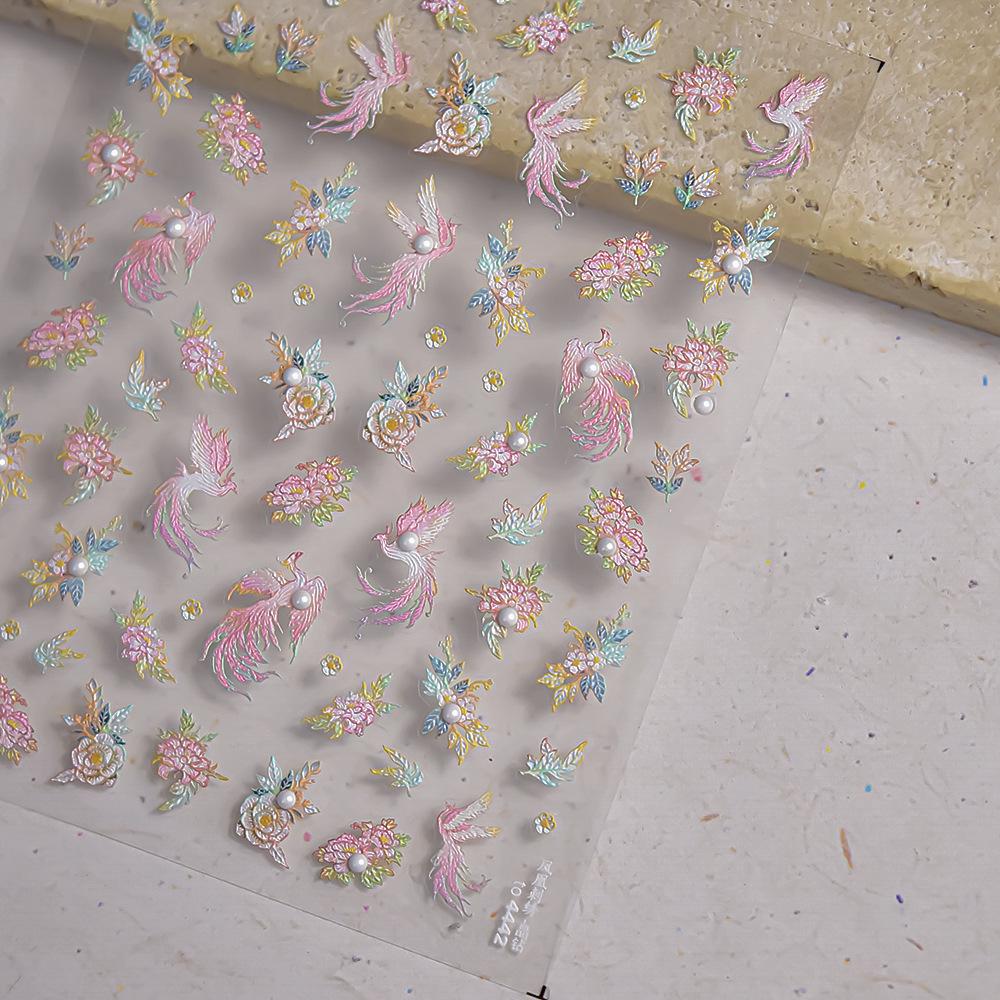 Phoenix Crystal Diamond Nail Stickers: Ballet & National Style Embroidery Design