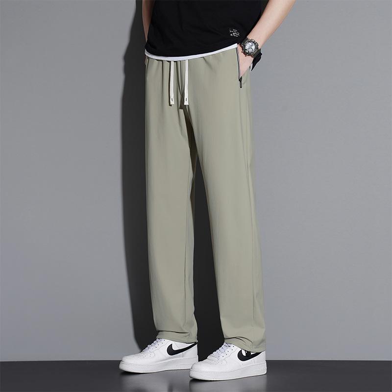 

Очень длинные летние брюки из ледяного шелка 120 см для высоких мужчин - Тонкие прямые с плоским низом и кулиской 110 см 3XL