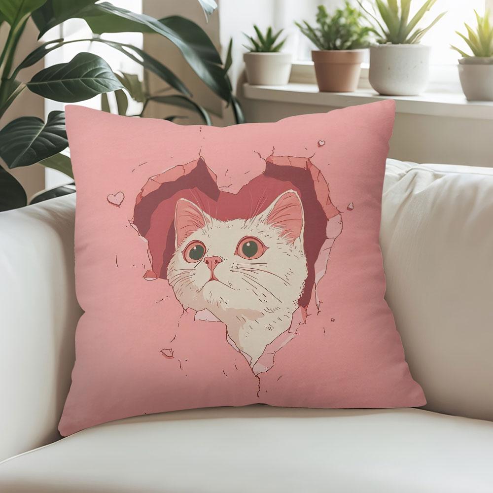 Heart Cat square Jacquard Pillow Cover for Sofa Office Waist Cushion Cover Home Decorative Pillowcase