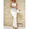 Women Elegant Solid Color 3d Flower Strapless High Waist Bodycon Long Dress