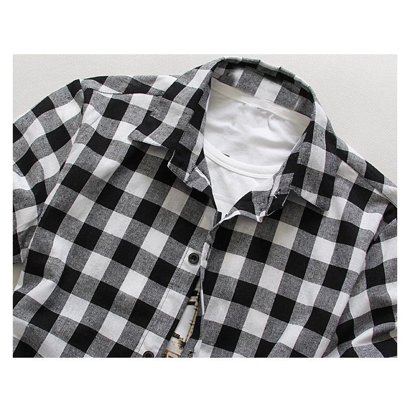 Checkered Shirt Summer Slim Fit Short Sleeved Shirt Men's Casual Base Shirt Men's Youth Shirt