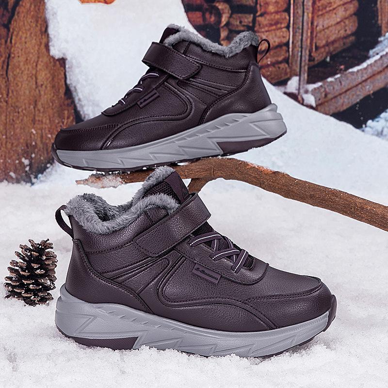 Winter velvet warm waterproof leather surface mother shoes large cotton shoes snow boots sports walking shoes
