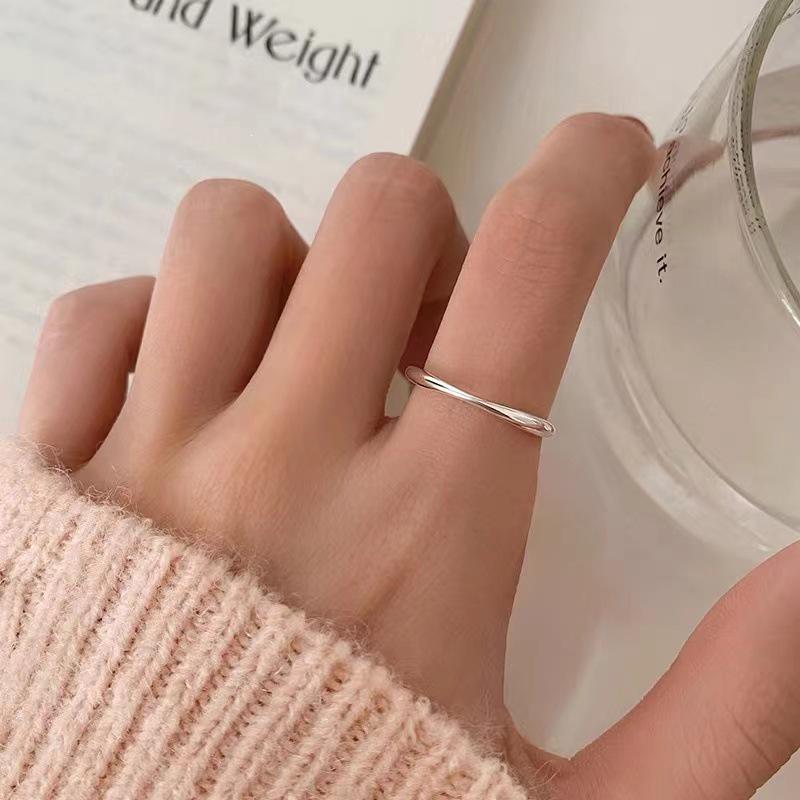925 Sterling Silver Plated Mobius Open Ring - Pinky/Index Finger, Minimalist Luxury Plain Band