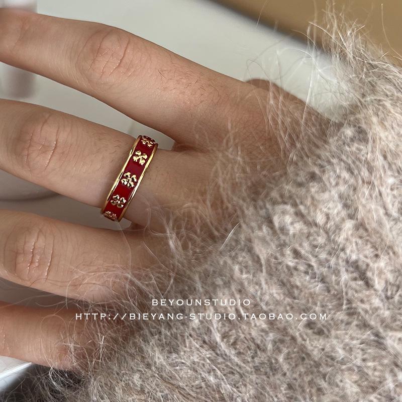 Wine Red Romantic Flower Ring for Women: Adjustable French Court Style Luxury Adjustable Open