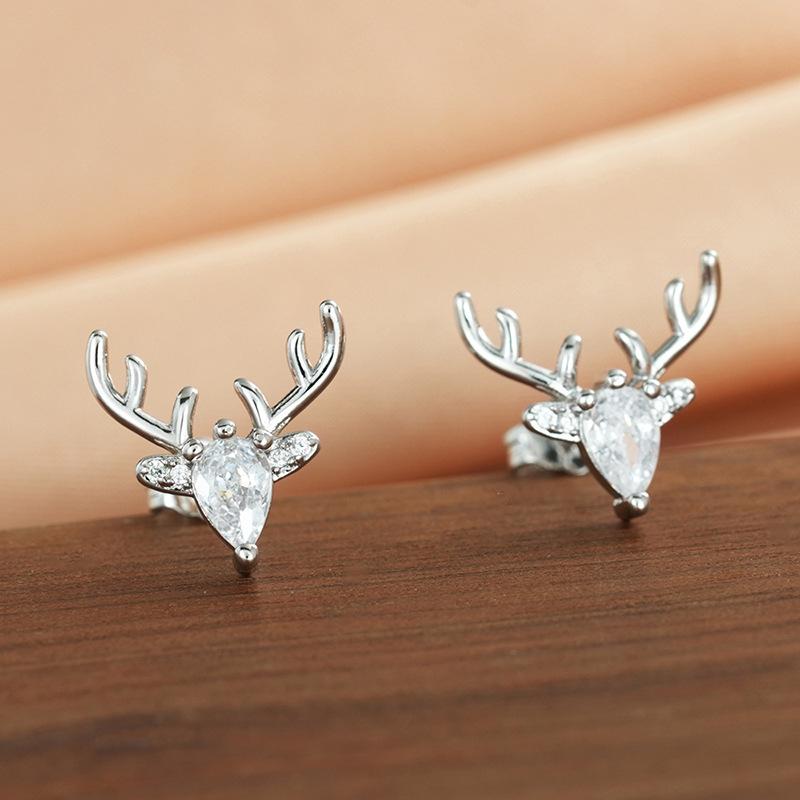 Exquisite Christmas Elk Stud Earrings Douyin New Christmas Wind Antlers, Slightly Inlaid With Water Droplets Zircon Earrings