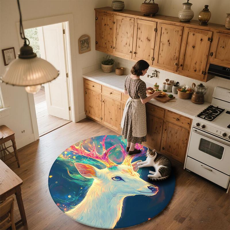 Colorful Deer,Round Area Rug,Carpet Rug for Living Room Bedroom Sofa Playroom Decor,Non-slip Floor Mat