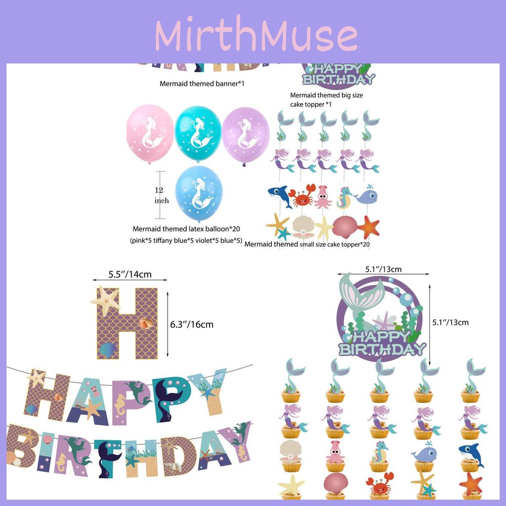 Unique Mermaid Theme Party Decor Ocean Animal Birthday Banner Balloon Cake Topper Set