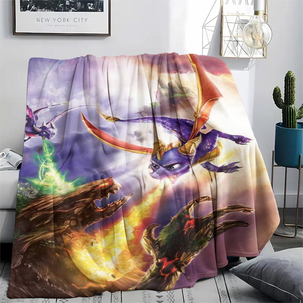 1PC Spyro the Dragon Print Flannel Blanket, High Quality Comfortable for All Seasons, Home Decor, Warmth and Comfort, Perfect for Christmas Gifts