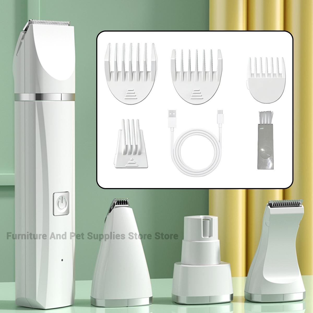

Professional 4-in-1 Electric Pet Grooming Tool Set Dog Hair Clippers USB Rechargeable Pets Haircut Trimmer Shaver Cats Supplies білий