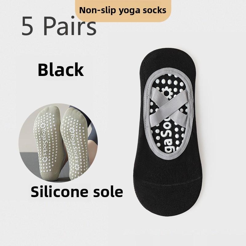 5 Pairs of Female Spring and Autumn Sports Silicone Non Slip Indoor Fitness Pilates Professional Yoga Boat Socks