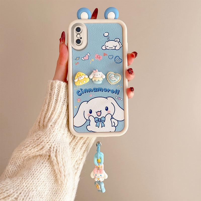 KEYSION Cute Ear 3D Cartoon Case for iPhone XS Max X with Bracelet Soft Silicone Shockproof Phone Back Cover for iPhone XR