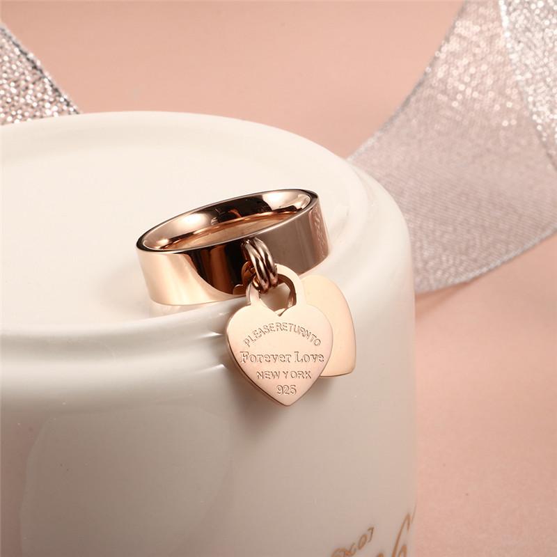 Rose Gold Color Women Ring Stainless Steel Rings Charm Finger Sweet Love Heart Trendy Female Jewelry Gift Multi-size