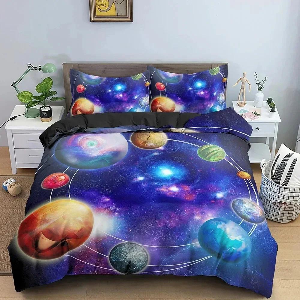 Sada povlečení Galaxy Space 3D Universe Povlak na přikrývku Psychedelický povlak na přikrývku se zipem Queen Dvojitý celopolyesterový povlak na přikrývku
