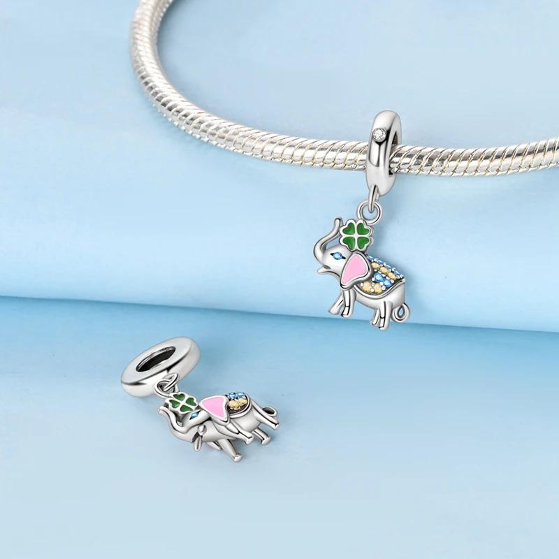 Anniversary Copper Charms Pink Elephant Heart Beads Fit Bracelet Necklace Bead Jewelry Making Fine Jewelry Gift