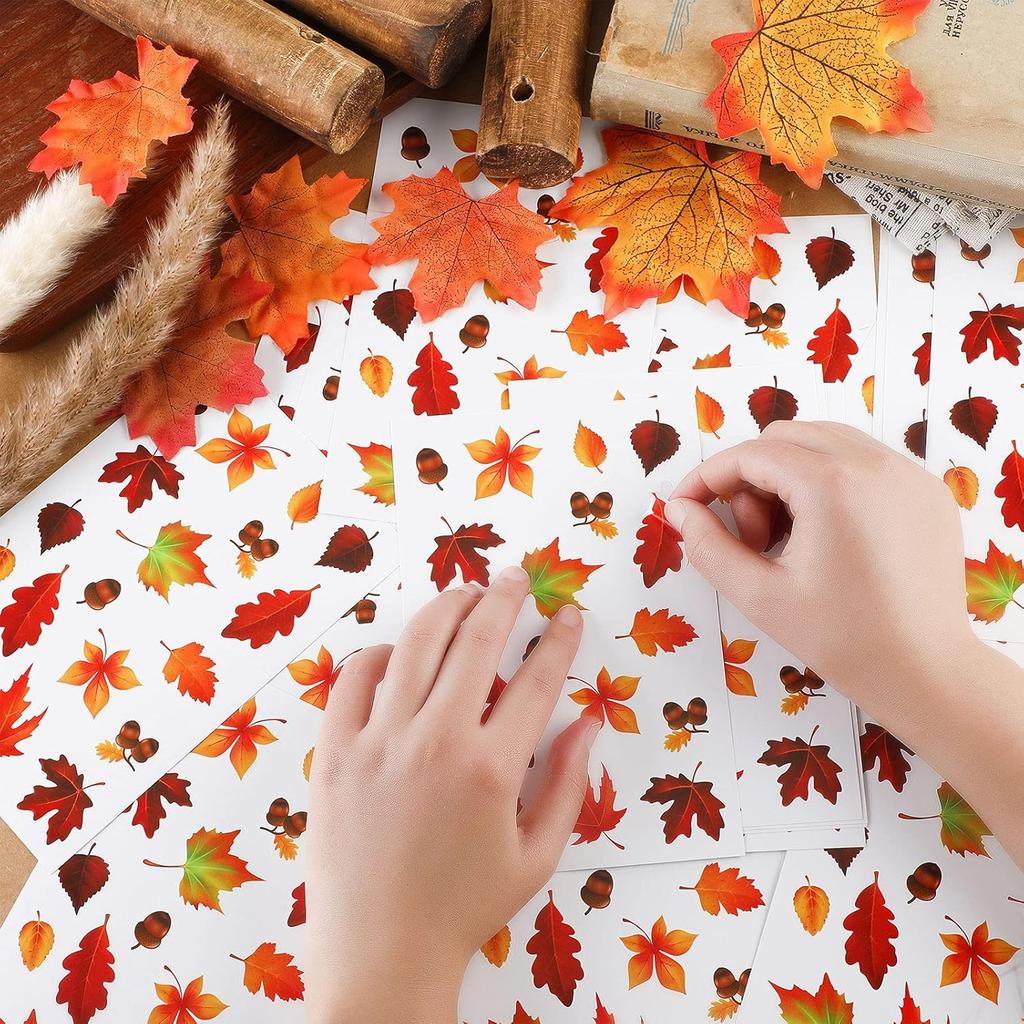 540 Pieces Thanksgiving Fall Autumn Leaves Stickers Maple Leaves Stickers for Thanksgiving Them Party Supplies and Classroom Decor