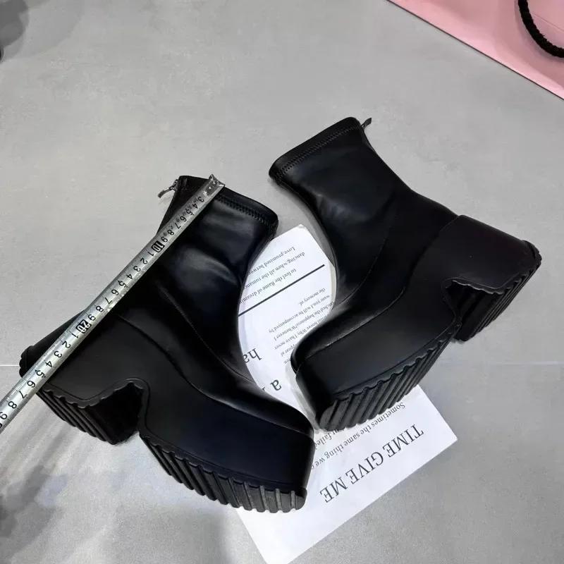 New Women Shoes Fashion Back Zippers High Platform Thick Sole Shoe Ladies Elegant Short Bootties Lady Winter Short Boots