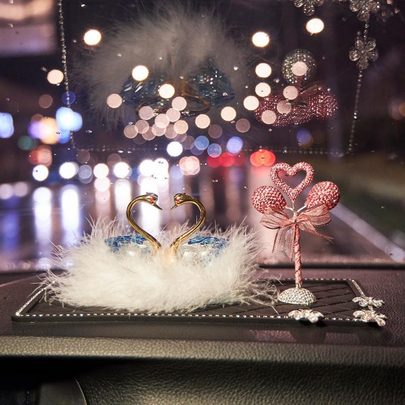 Crystal Swan Car Air Freshener - Deluxe Interior Ornament Set for Women