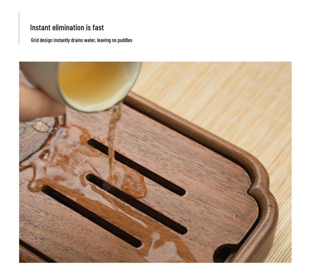 Walnut Chinese Style Solid Wood Tea Tray for Gongfu Tea Ceremony - Compact Water Storage for Home or Office Use