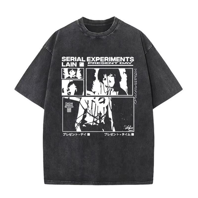 Anime Giapponese Seriale EsperiUnisexts Lain Vintage Lavato Maglietta Unisexga Iwakura Ragazza Sci Fi T-shirt Unisex Cotone Casuale Maglietta