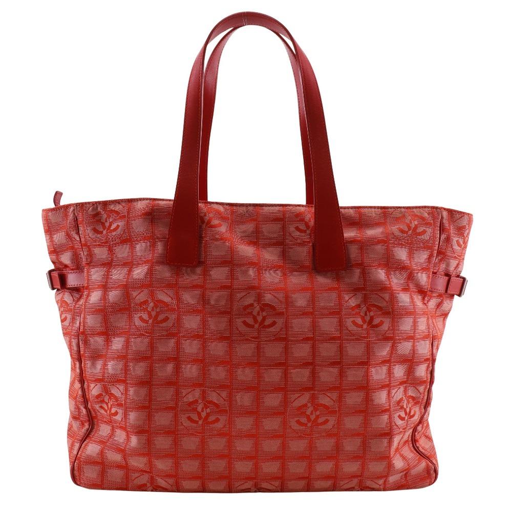 Chanel Tote TGM Tote Bag A15826 New Travel Line Red Nylon Canvas Women Used