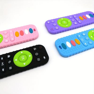 1pc Baby Remote Control Shaped Teether, Safe Silicone, Reduces Biting, Baby Teething Toy, Fun Chewing Teether Powder/Blue/Black