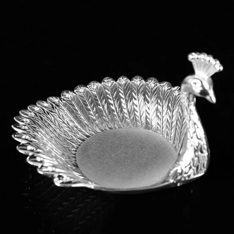 Hübscher Obstteller in goldener Pfauenform, luxuriöses Tablett aus Zinklegierung, zarter Aufbewahrungsteller zum Servieren von Süßigkeiten, Schmuck, Snacks, Heimdekoration