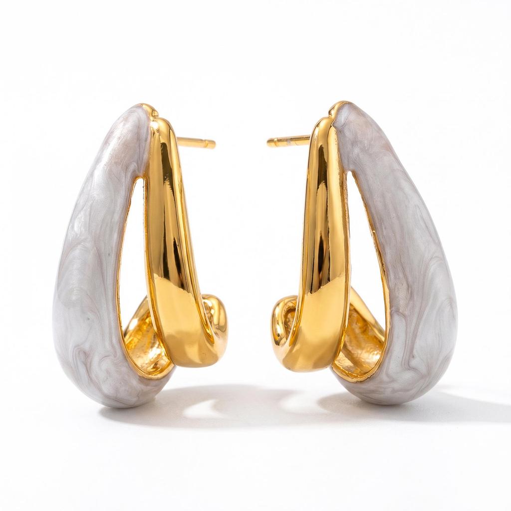 Retro Hong Kong Style Drip Oil Stainless Steel Earrings - High-End Fashionable Design