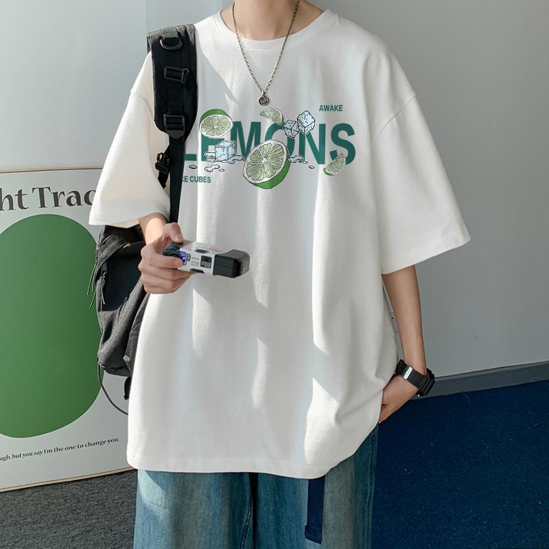 100% Cotton Printed Short Sleeve T-shirt Men's Half-sleeved Men's Fashion Brand Ins American Loose Body Shirt Men's Top