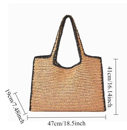 

Forest Department Handmade Straw Woven Bag Simple Casual Shoulder Bag Large Capacity Beach Bag Daily Vacation Travel