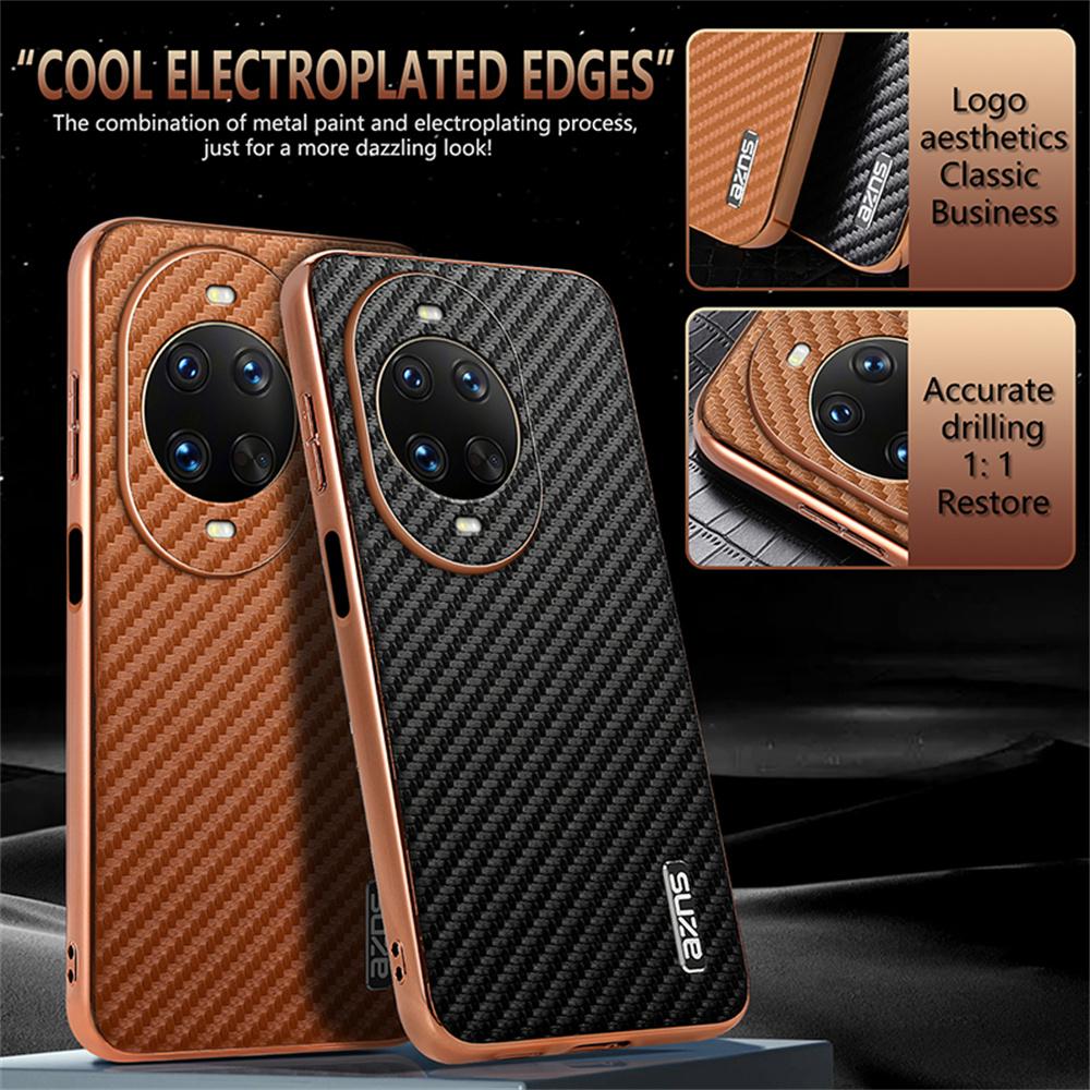 AZNS For Huawei nova 14 Ultra 5G Case Electroplating Carbon Fiber Texture PU+TPU Phone Cover