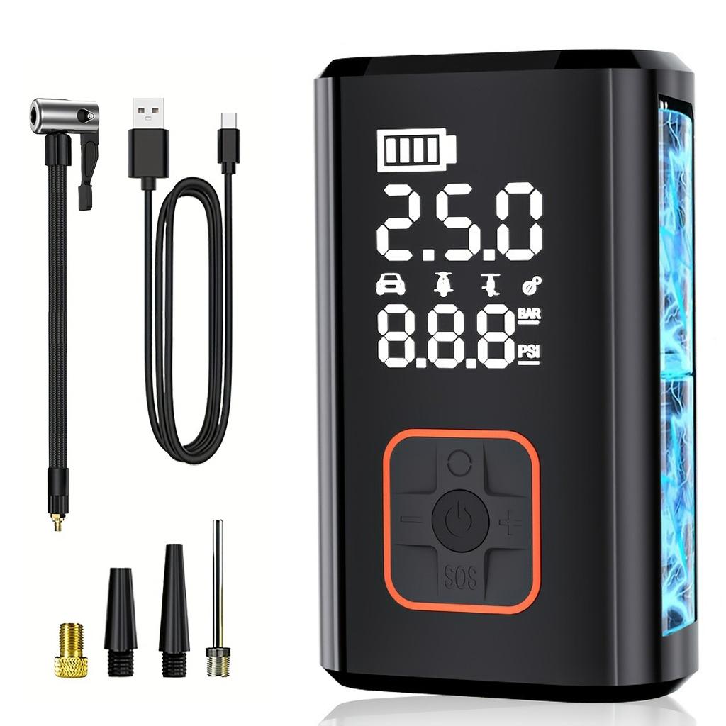 Electric Air Pump Portable Air Compressor Car Air Pump Cordless Car Tyre Inflator for Motorcycles Car Bicycle Ball Black Cordless