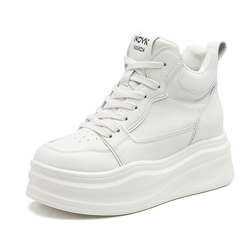 

2025 new winter women s shoes with an inner height of 8 cm on the flat sole casual shoes thick-soled high-top white shoes are versatile for children 34