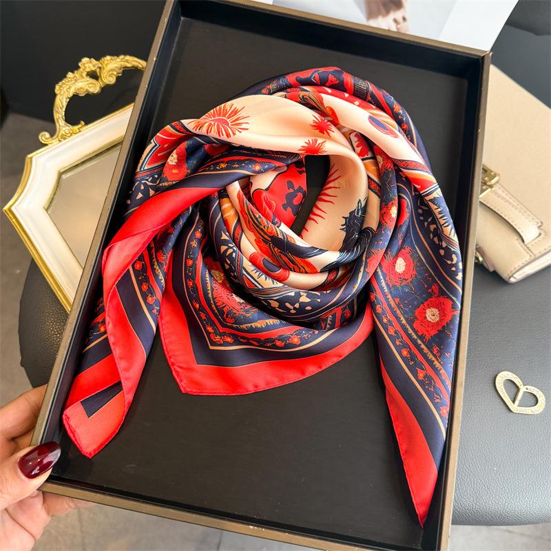 

Luxury Print Satin Silk Square Scarf for Women Horse Design Shawl Hijab Neckerchief Female Hair Ribbon Headband Wrap Bandana 70x70 cm