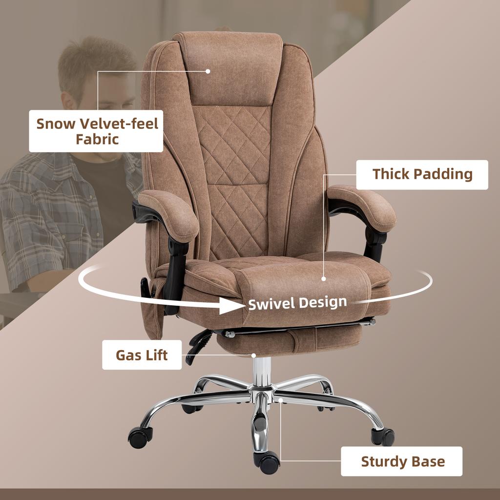 Massage Office Chair, Heated Reclining Computer Chair with Adjustable Height and Footrest, Brown