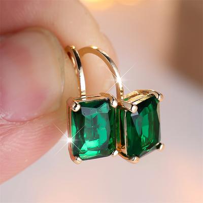 Crystal Green Square Stone Hoop Earrings For Women Vintage  Gold Color Wedding Jewelry Mother's Day Gift