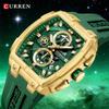 CURREN Silicon Strap Multi-functional Dialn Auto Date Design Men's Watch Sports Chronograph Watches