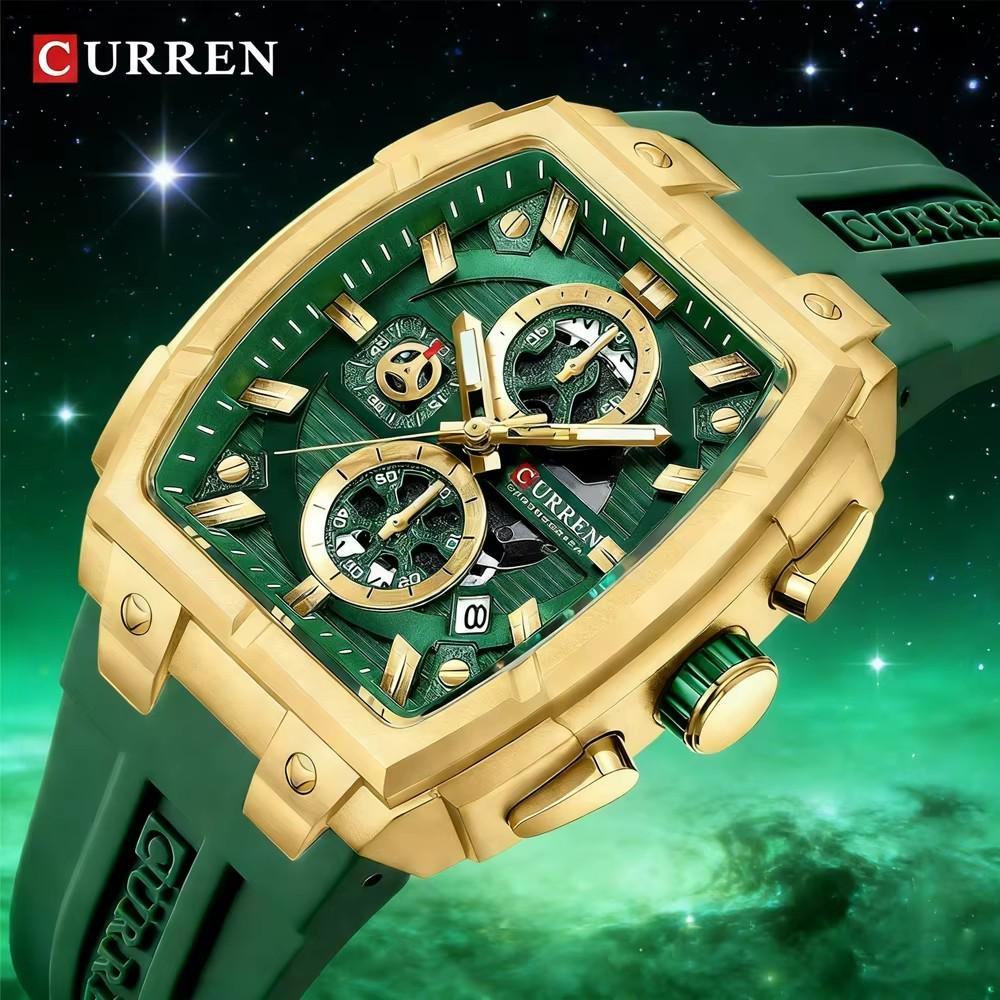 CURREN Silicon Strap Multi-functional Dialn Auto Date Design Men's Watch Sports Chronograph Watches