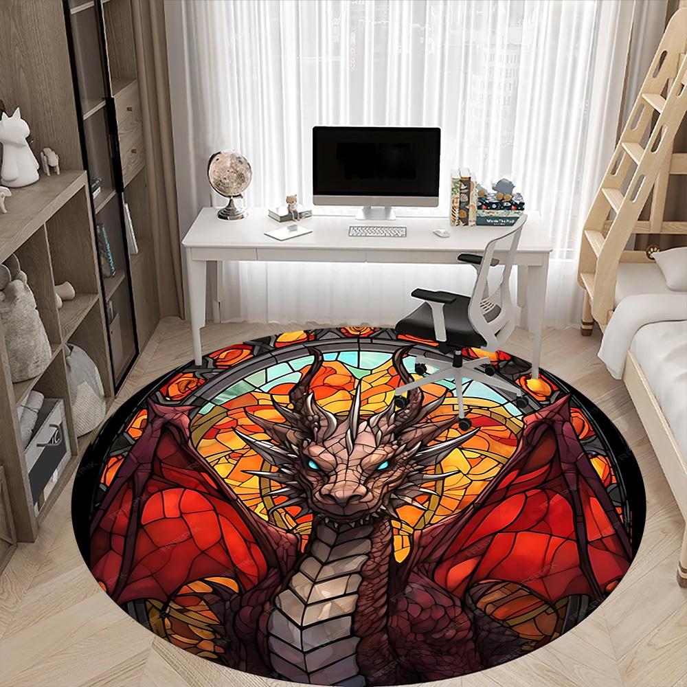 1pc Stained Glass Dragon Office Round Area Rug, Under Office Chairs Bedroom Living Room Home Decor, Room Deco, Available in Various Sizes