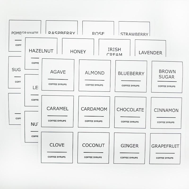 2.5" Waterproof Erasable Coffee Syrup Flavor Labels - Set of 36 Stickers