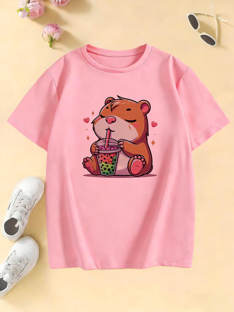 Y2K Clothes Capybara Design T Shirts Manga Kids Childrens Tshirt Boys Girls Summer Spring Casual Top Tee Shirt