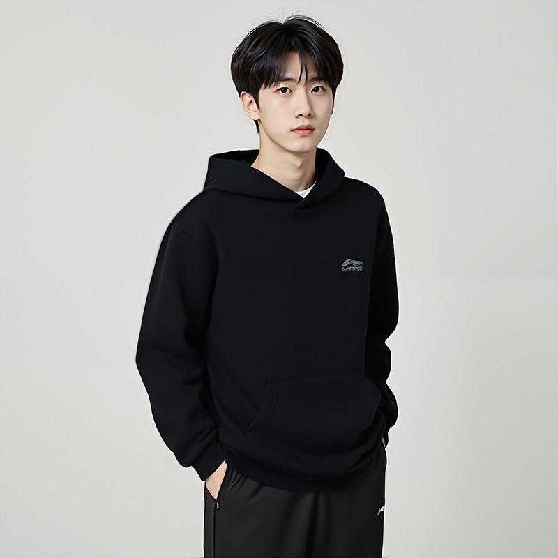 Li Ning Sweatshirts Unisex Black Crew Neck Moderate AWDUE95-11