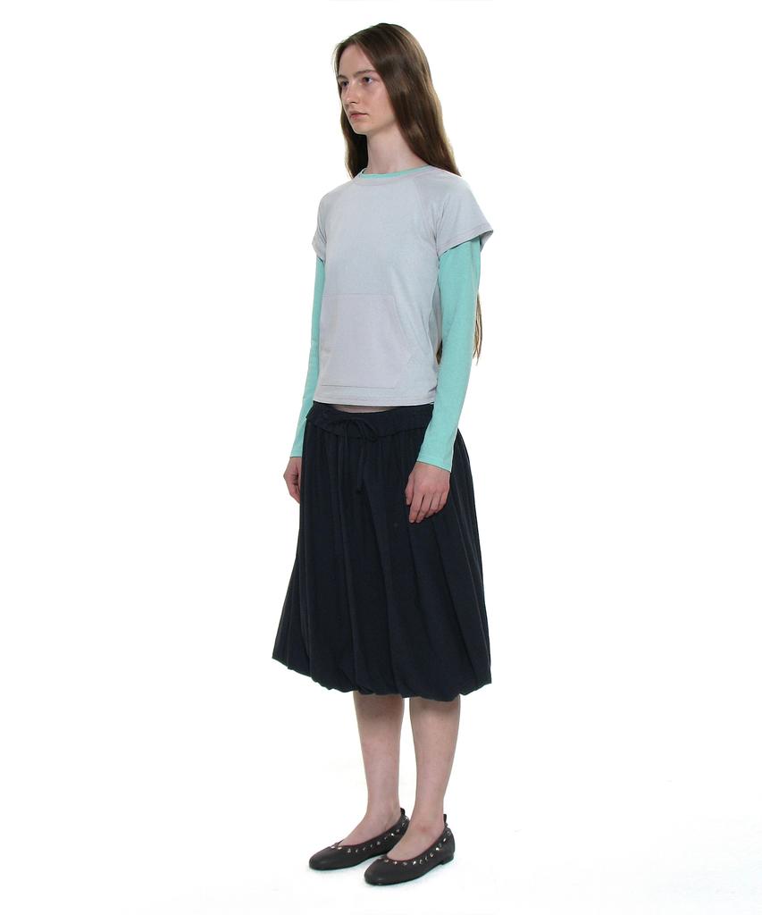 Partimento Woman Frill Waist Puff Midi Skirt_Navy